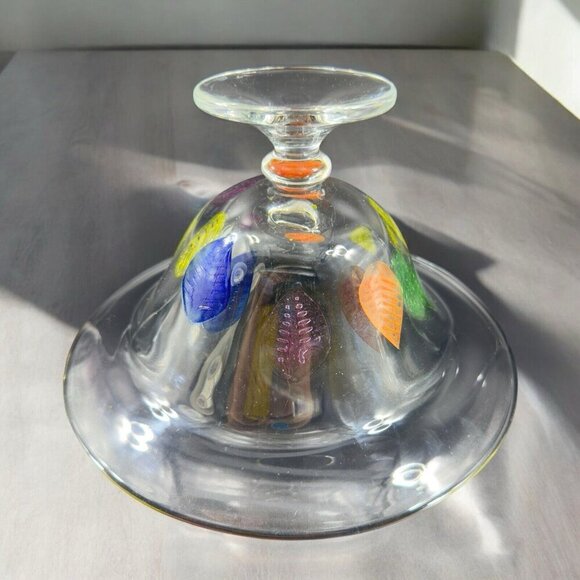Dansk Burchetta Millefiori Leaf Design Art Glass Crystal Pedestal Bowl Dish VTG - Picture 3 of 14